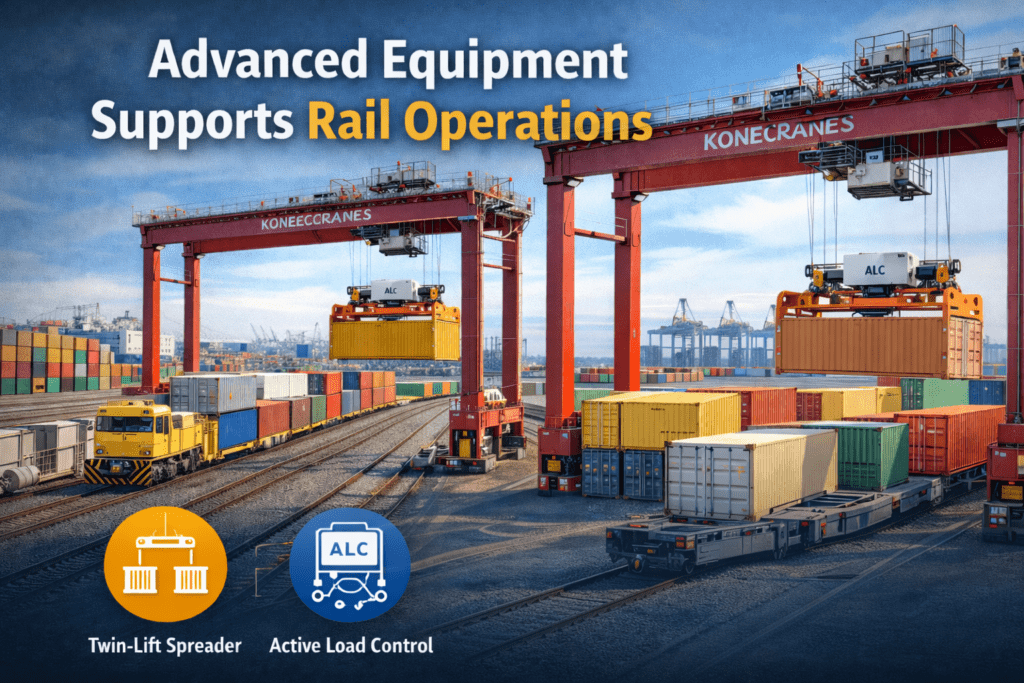 Rail-mounted gantry crane working a train