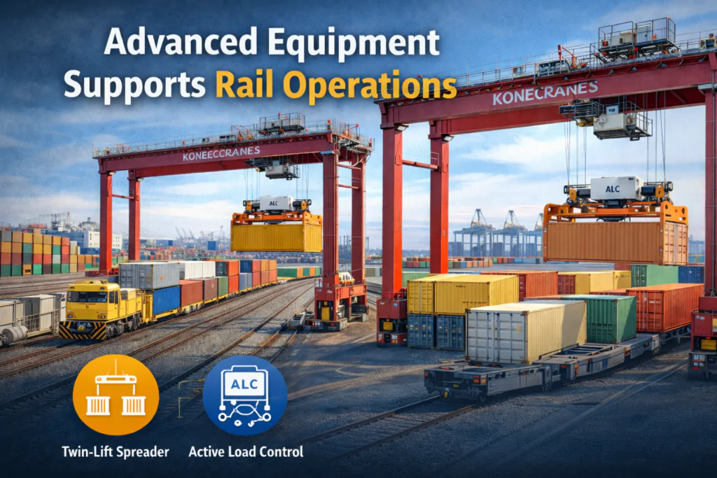Rail-mounted gantry crane working a train